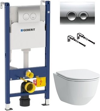 Комплект Инсталляция Geberit Duofix Delta 3 в 1 с кнопкой смыва + Унитаз Laufen Pro Rimless безободковый