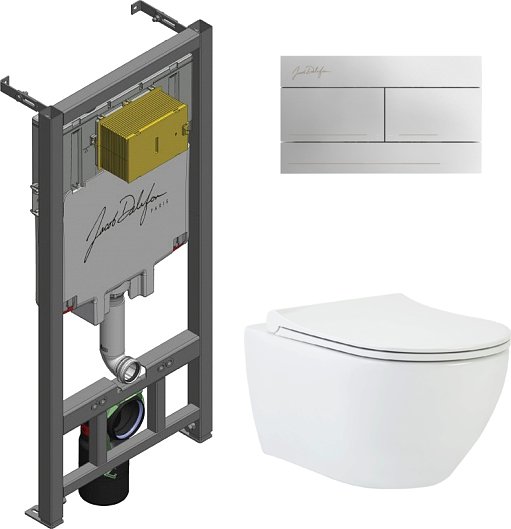Комплект 3 в 1 Унитаз подвесной beWash Bogen 88303201 глянцевый белый + Инсталляция Jacob Delafon E29025-NF + Кнопка E4316-CP
