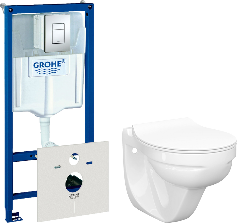 Комплект 3 в 1 Унитаз подвесной Керамин Гранд CDB00022812 + Звукоизоляция Grohe 37131000 + Инсталляция с кнопкой Rapid SL 38772001