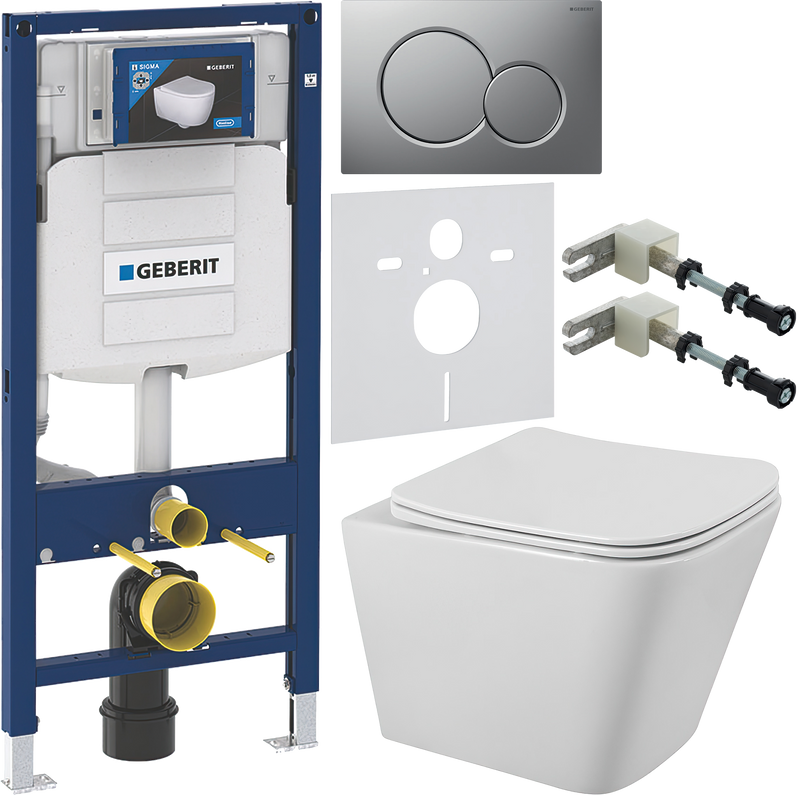 Комплект 6 в 1 Унитаз подвесной BelBagno Ardente-R BB520CHR безободковый + Крышка Due BB3103/3106SC с микролифтом + Инсталляция Geberit Duofix UP 320 111.300.00.5 + Кнопка Sigma 01 115.770.JQ.5 + Крепления 111.815.00.1 к стене + Звукоизоляция 156.050.00.1