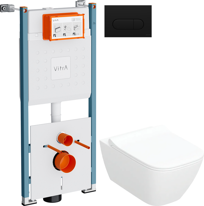 Комплект 3 в 1 Унитаз подвесной Geberit Smyle Square 500.685.01.1 + Инсталляция VitrA V-Fix Core 732-5800-01PV + Кнопка Root Round 740-2211
