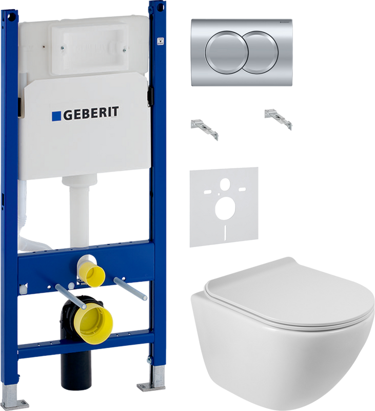 Комплект 4 в 1 Унитаз подвесной BelBagno Amanda BB051CHR безободковый + Крышка BB051SC с микролифтом + Инсталляция с кнопкой Geberit Duofix Delta 458.149.21.1 + Звукоизоляция 156.050.00.1