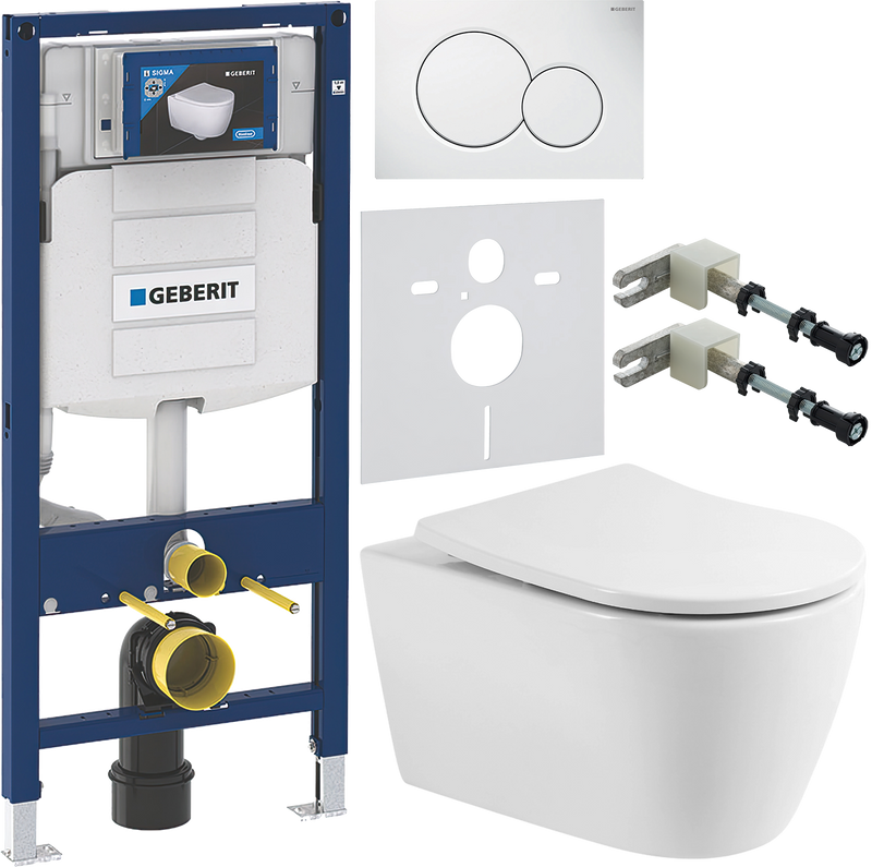Комплект 6 в 1 Унитаз подвесной BelBagno Marino BB105CHR безободковый + Крышка BB2031SC с микролифтом, петли хром + Инсталляция Geberit Duofix UP 320 111.300.00.5 + Кнопка Sigma 01 115.770.11.5 + Крепления 111.815.00.1 к стене + Звукоизоляция 156.050.00.1