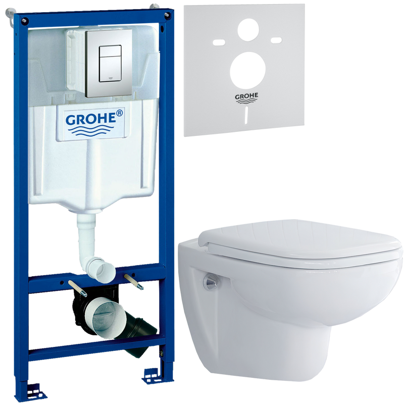 Комплект 3 в 1 Унитаз подвесной Duravit D-code 45700900A1 + Инсталляция с кнопкой Grohe Rapid SL 38772001 + Звукоизоляция 37131000