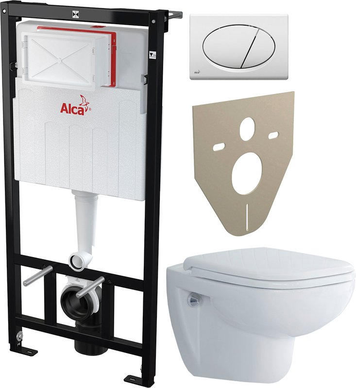 Комплект 4 в 1 Унитаз подвесной Duravit D-code 45700900A1 + Инсталляция AlcaPlast A101 Sadromodul AM101/1120-0001 + Кнопка ALCA M70 + Звукоизоляция M91