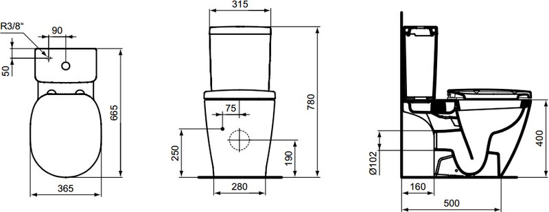 Унитаз-компакт напольный Ideal Standard Connect Arc E803601, бачок E785601