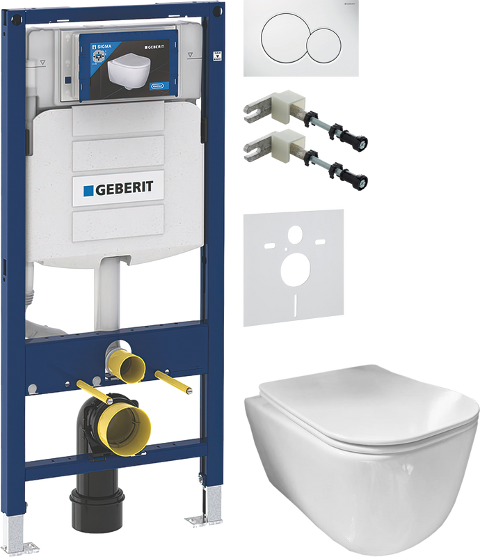 Комплект 5 в 1 Унитаз подвесной Ceramicanova New Day CN3005 + Крепления Geberit Duofix 111.815.00.1 к стене + Звукоизоляция 156.050.00.1 + Инсталляция UP 320 111.300.00.5 + Кнопка Sigma 01 115.770.11.5