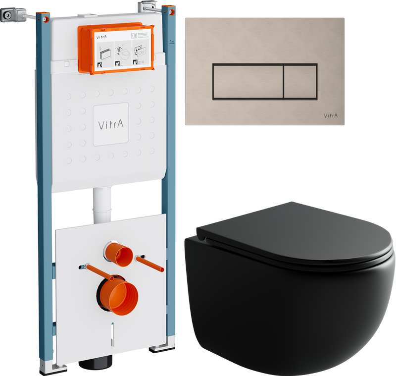 Комплект 3 в 1 Унитаз подвесной Ceramicanova UP Rimless CN4007MB + Инсталляция VitrA V-Fix Core 732-5800-01PV + Кнопка Root Square 740-2395