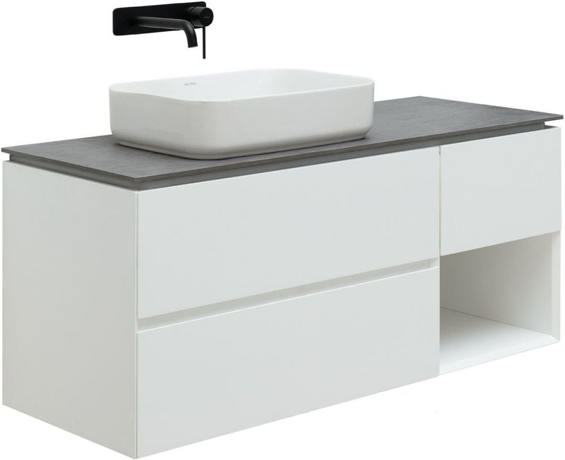 Тумба под раковину со столешницей Allen Brau Infinity 120 L, подвесная, белый матовый, столешница графит структ