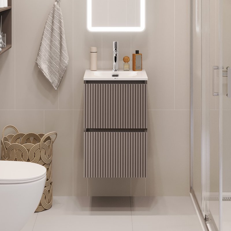 Тумба под раковину без столешницы BelBagno Uno-mini 40 подвесная, 2 ящика, матовая бежевая