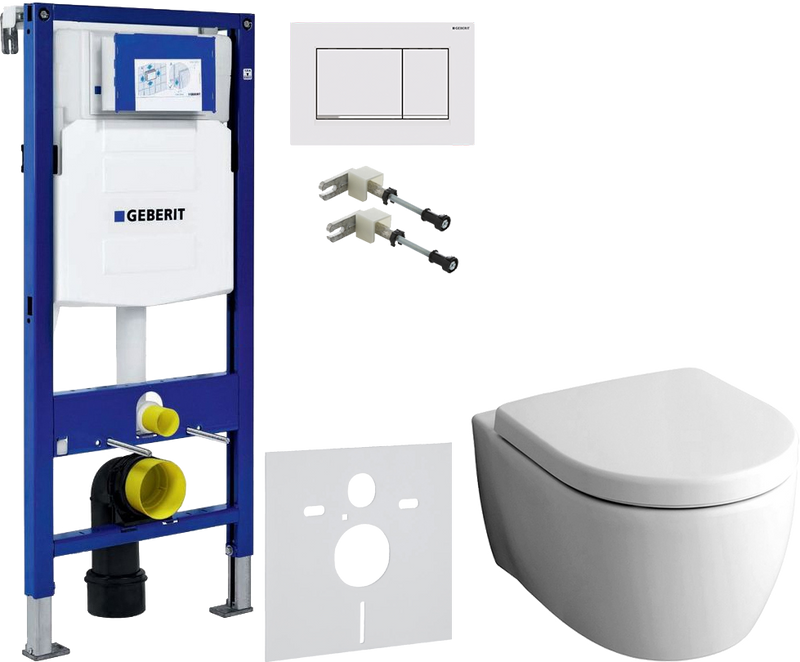 Комплект 6 в 1 Унитаз подвесной Geberit iCon 204060000 + Крышка 574130000 + Крепления Duofix 111.815.00.1 к стене + Звукоизоляция 156.050.00.1 + Инсталляция UP 320 111.300.00.5 + Кнопка Sigma 30 115.883.JT.1