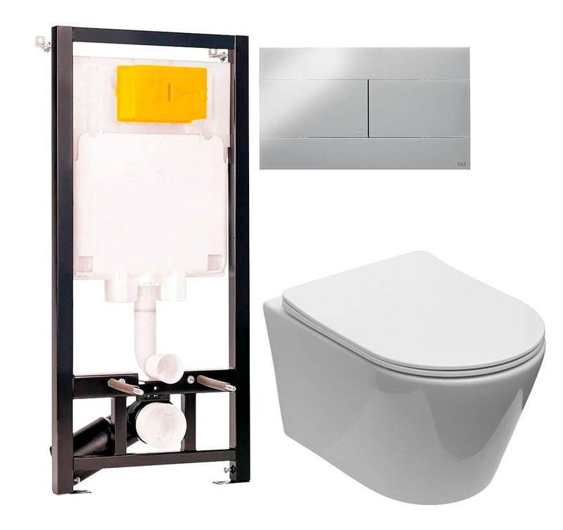 Комплект 2 в 1 Унитаз подвесной Aquanet Logan Tornado 340298 + Инсталляция с кнопкой OLI 80 ECO Sanitarblock mechanic
