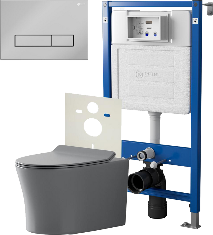 Комплект 3 в 1 Унитаз подвесной Point Вега PN41711GM + Инсталляция PN45120 + Кнопка Меркурий PN44831C