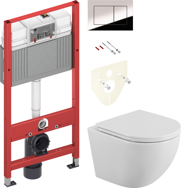 Комплект 2 в 1 Унитаз подвесной BelBagno Uno BB3105CHR/SC + Инсталляция с кнопкой TECE Now 9400412