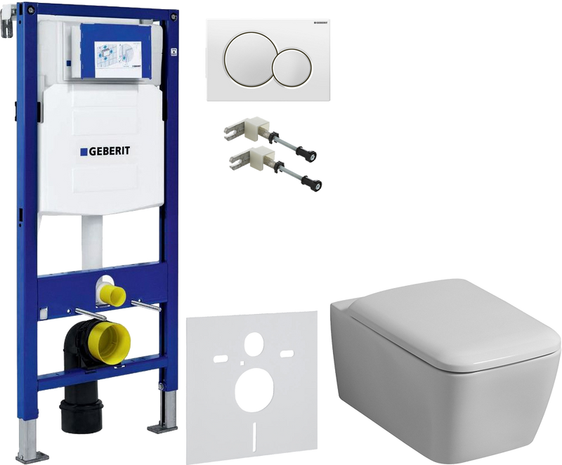 Комплект 6 в 1 Унитаз подвесной Geberit iCon Square 201950000 + Крышка Square 571910000 + Крепления Duofix 111.815.00.1 к стене + Звукоизоляция 156.050.00.1 + Инсталляция UP 320 111.300.00.5 + Кнопка Sigma 01 115.770.11.5