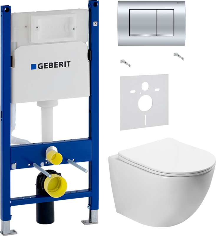 Комплект 3 в 1 Унитаз подвесной SantiLine SL-5005 + Звукоизоляция Geberit 156.050.00.1 + Инсталляция с кнопкой Duofix Delta 458.163.21.1