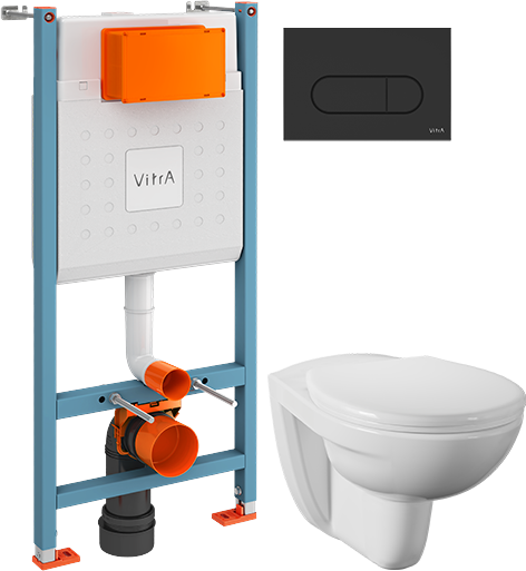 Комплект Унитаз подвесной Norm Fit 6855B099-1777 + Крышка 803-003-701 + Комплект VitrA V-Fix Core 732-5800-01 кнопка черная матовая