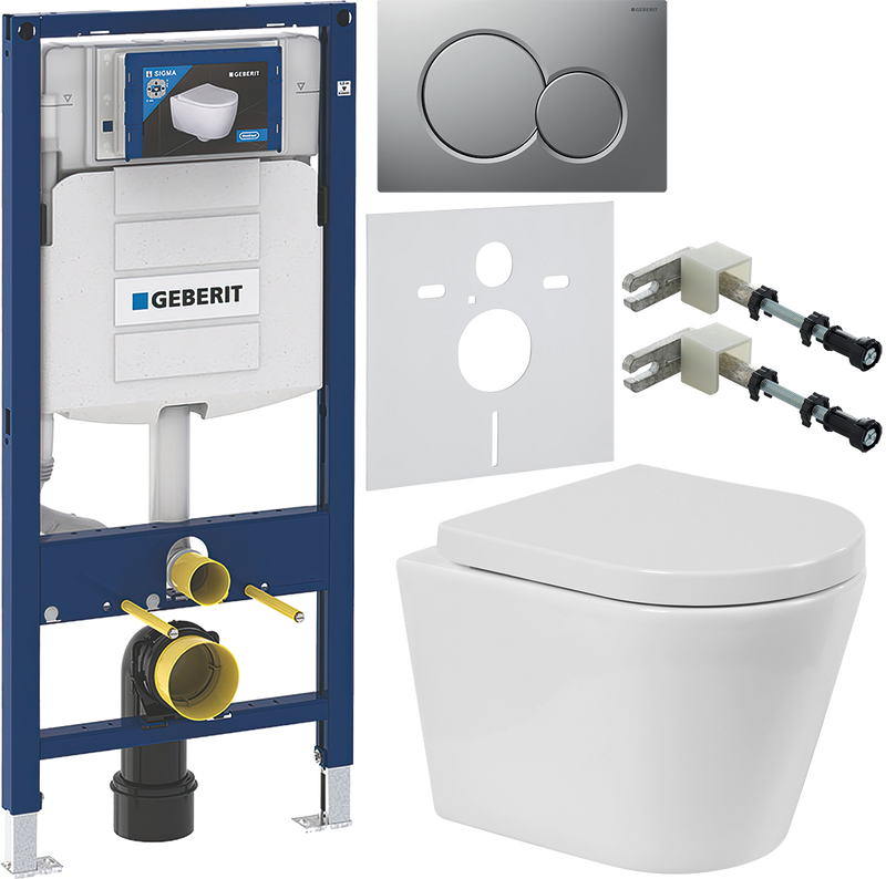 Комплект 6 в 1 Унитаз подвесной BelBagno Flay-r BB053CHR + Крышка Norma BB865SC с микролифтом + Инсталляция Geberit Duofix UP 320 111.300.00.5 + Кнопка Sigma 01 115.770.JQ.5 + Крепления 111.815.00.1 к стене + Звукоизоляция 156.050.00.1