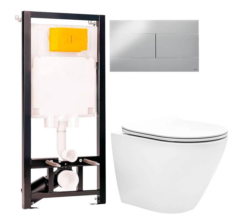 Комплект 2 в 1 Унитаз подвесной EvaGold K505 + Инсталляция с кнопкой OLI 80 ECO Sanitarblock mechanic