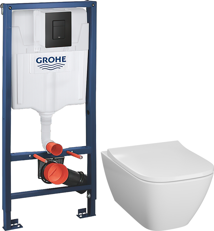 Комплект 2 в 1 Унитаз подвесной Geberit Smyle Square 500.683.01.1 + Инсталляция с кнопкой Grohe Solido 38811KF0