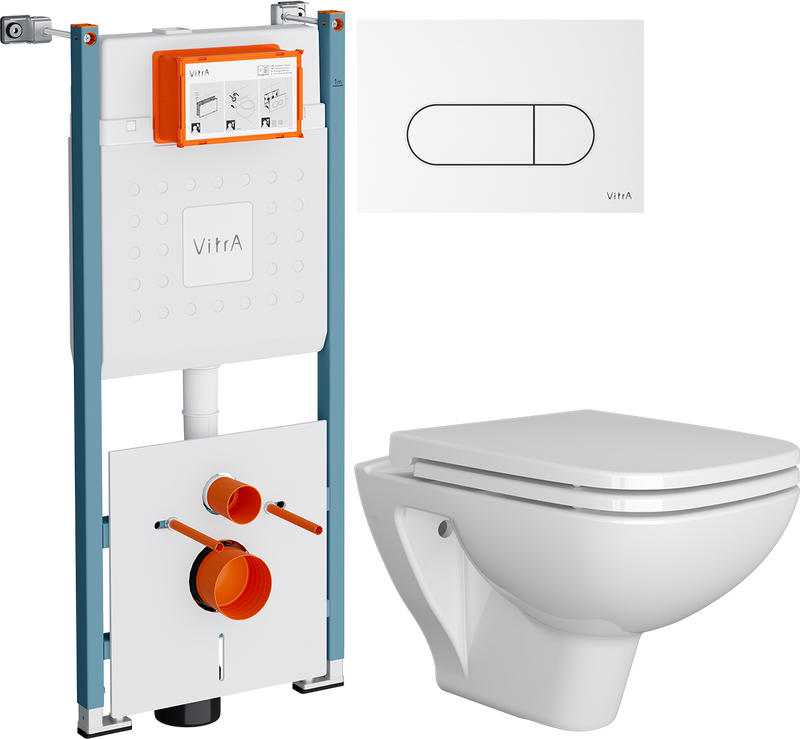 Комплект 3 в 1 Унитаз подвесной VitrA Berg 5507B003-6280 + Инсталляция V-Fix Core 732-5800-01PV + Кнопка Root Round 740-2200