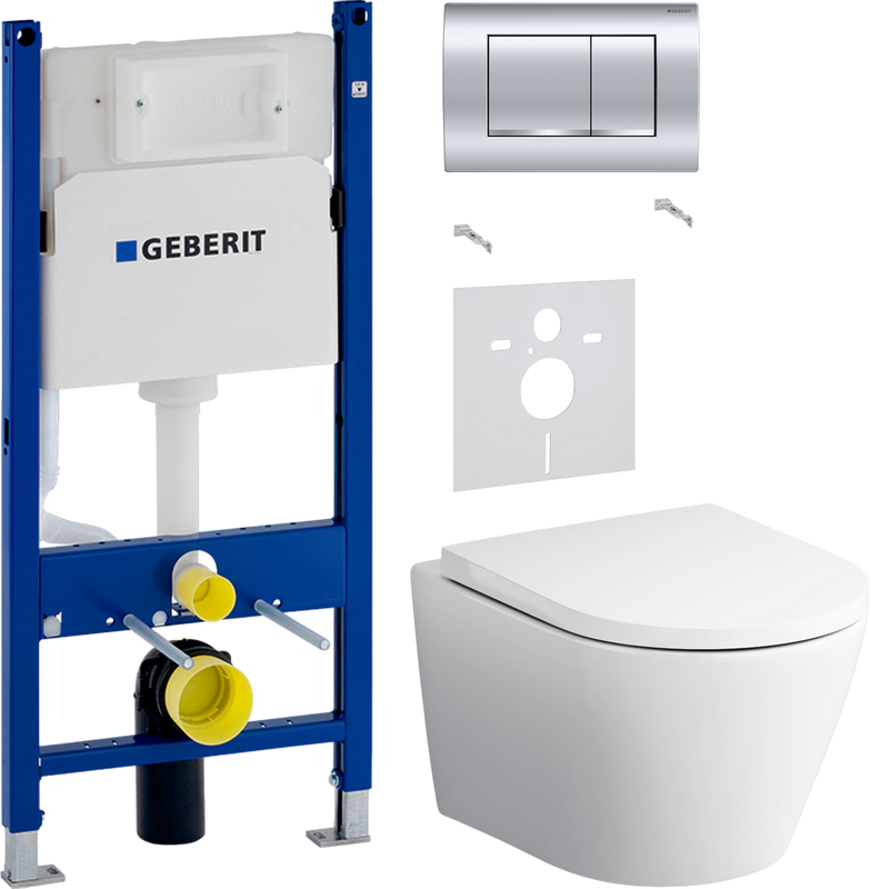 Комплект 3 в 1 Унитаз подвесной AM.PM Sense C741701SC + Звукоизоляция Geberit 156.050.00.1 + Инсталляция с кнопкой Duofix Delta 458.163.21.1