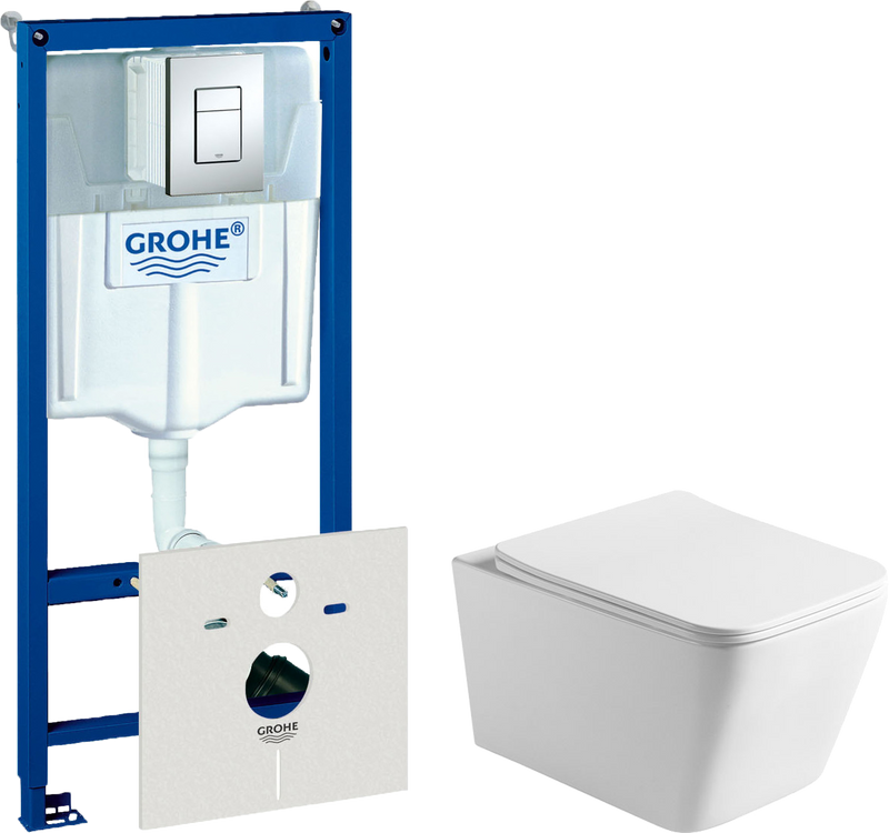 Комплект Унитаз подвесной Vincea Q-Line VT1-12 белый + Инсталляция Grohe Rapid SL 38772001 3 в 1 с кнопкой смыва + Шумоизоляция 37131000