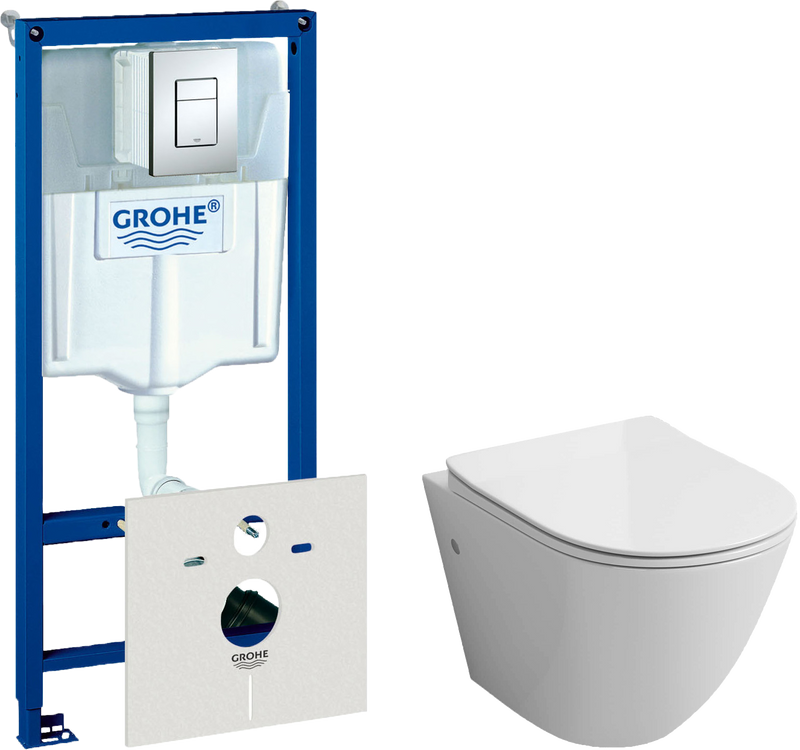 Комплект Унитаз подвесной Grossman GR-4411S безободковый + Инсталляция Grohe Rapid SL 38772001 3 в 1 с кнопкой смыва + Шумоизоляция 37131000