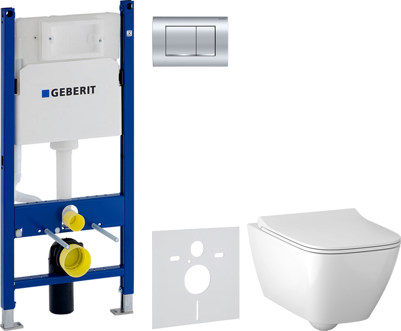 Комплект 3 в 1 Унитаз подвесной Geberit Smyle Square GE500.685.01.1 с микролифтом + Инсталляция с кнопкой Duofix Delta 458.163.21.1 + Звукоизоляция 156.050.00.1
