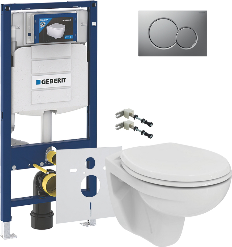 Комплект 5 в 1 Унитаз подвесной Ideal Standard Eurovit K881201 + Крепления Geberit Duofix 111.815.00.1 к стене + Звукоизоляция 156.050.00.1 + Инсталляция UP 320 111.300.00.5 + Кнопка Sigma 01 115.770.JQ.5