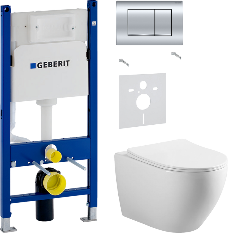 Комплект 3 в 1 Унитаз подвесной Vincea Esse VT1-211 + Звукоизоляция Geberit 156.050.00.1 + Инсталляция с кнопкой Duofix Delta 458.163.21.1