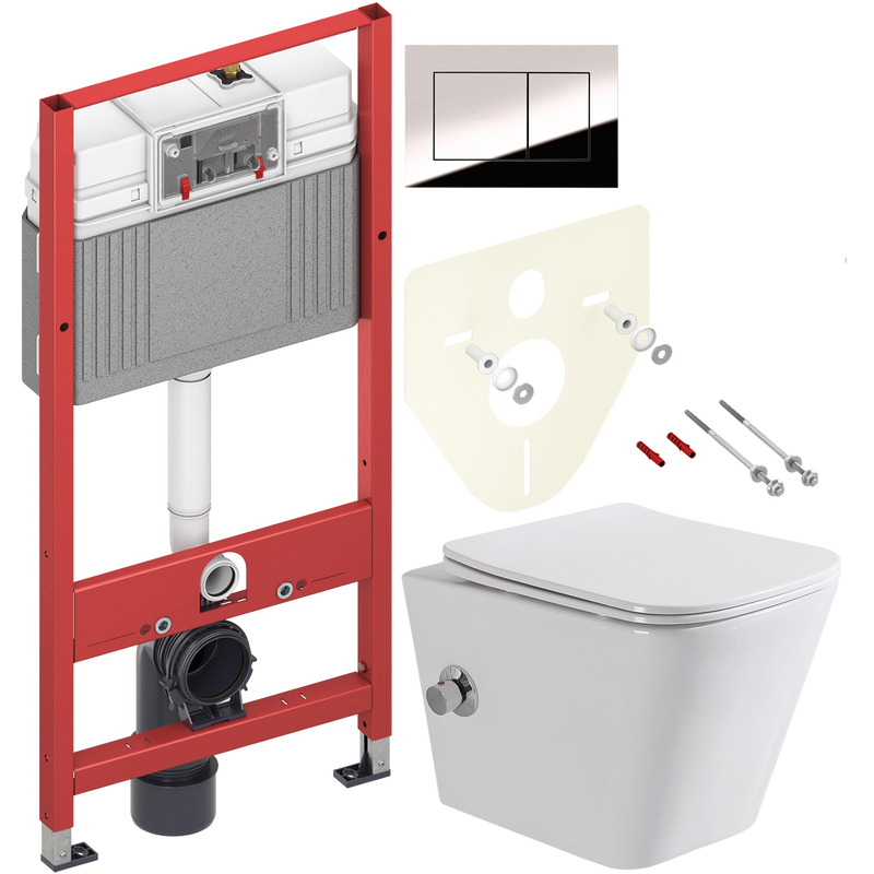 Комплект 2 в 1 Унитаз подвесной BelBagno Due BB3103CHR-BS/SC + Инсталляция с кнопкой TECE Now 9400412
