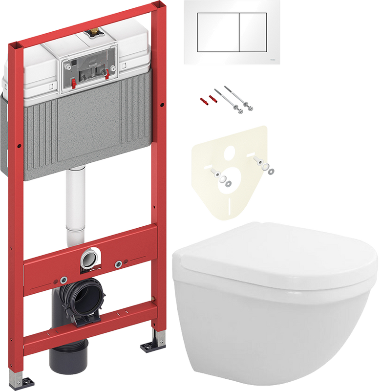 Комплект 3 в 1 Унитаз подвесной Duravit Starck 3 2227090000 + Крышка 0063810000 петли хром + Инсталляция с кнопкой TECE Base 9400413