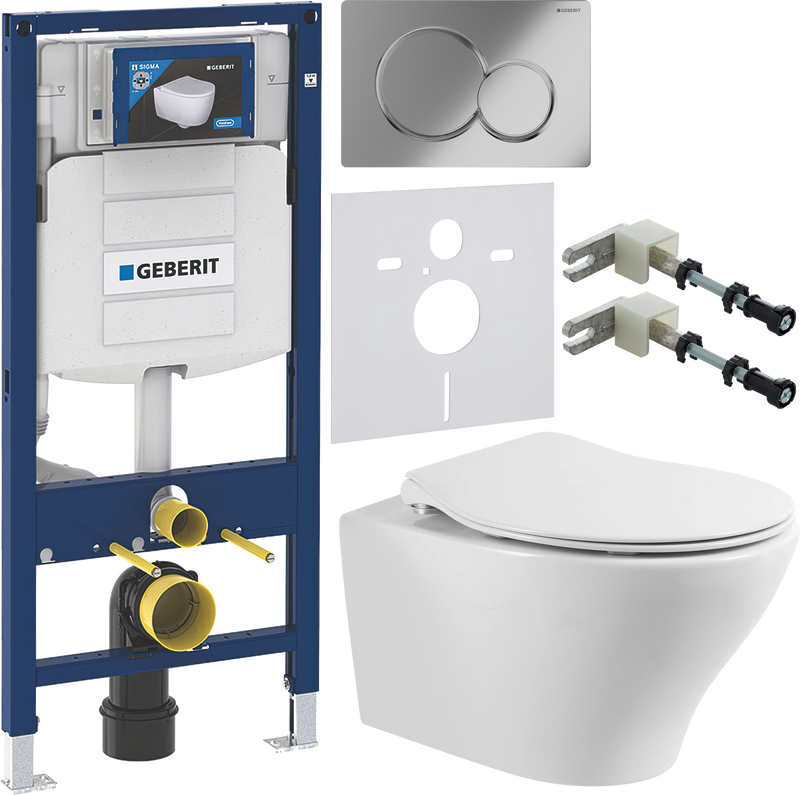 Комплект 6 в 1 Унитаз подвесной BelBagno Acqua BB340CHR + Крышка Prospero BB2020SC с микролифтом, петли хром + Инсталляция Geberit Duofix UP 320 111.300.00.5 + Кнопка Sigma 01 115.770.21.5 + Крепления 111.815.00.1 к стене + Звукоизоляция 156.050.00.1