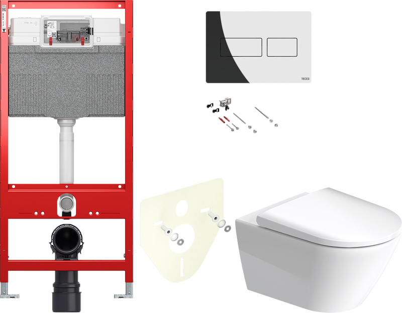 Комплект 6 в 1 Унитаз подвесной Duravit D-Neo 2577090000 + Крышка 0021690000 с микролифтом + Звукоизоляция TECE Profil TECEprofil 9 200 010 + Инсталляция TECEprofil Uni 2.0 9300302 + Кнопка TECEsolid 9240431 + Крепления TECEprofil 9380014