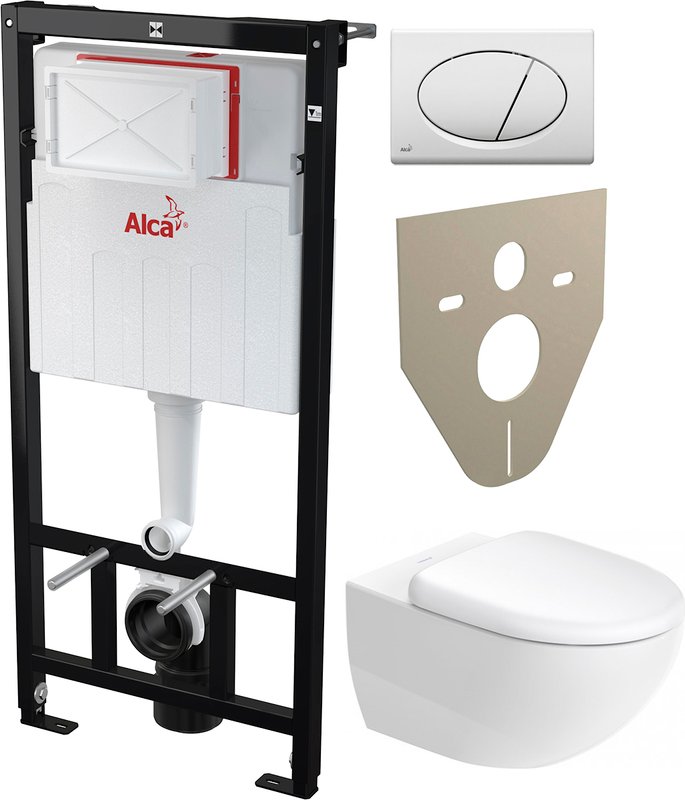 Комплект  Унитаз подвесной Duravit Architec 45720900A1 + Шумоизоляционная панель для инсталляции AlcaPlast M91 + Кнопка смыва AlcaPlast ALCA M70 белая
