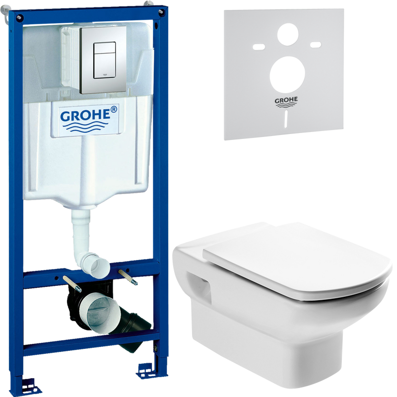 Комплект 4 в 1 Унитаз подвесной Roca Dama senso 346517000 + Крышка Dama Senso ZRU9302820 c микролифтом, петли хром + Инсталляция с кнопкой Grohe Rapid SL 38772001 + Звукоизоляция 37131000
