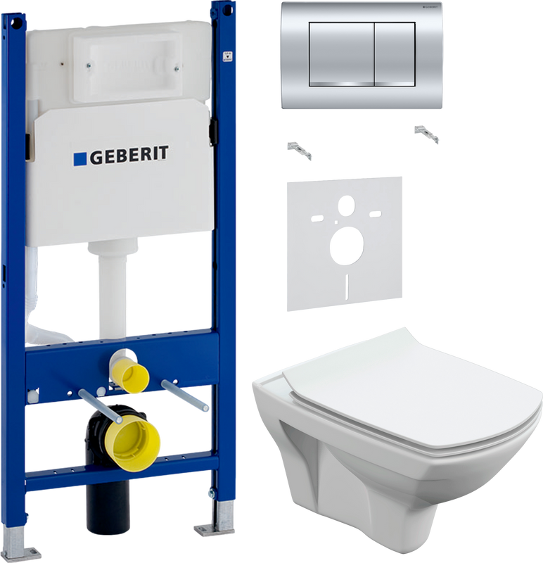 Комплект 3 в 1 Унитаз подвесной Cersanit Carina XL Clean On DPL EO + Звукоизоляция Geberit 156.050.00.1 + Инсталляция с кнопкой Duofix Delta 458.163.21.1
