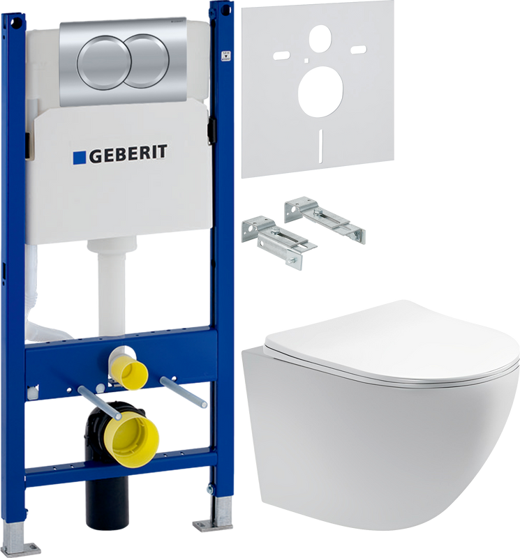 Комплект 3 в 1 Унитаз подвесной AQUATEK Европа AQ1900-00 + Инсталляция с кнопкой Geberit Duofix Delta 458.149.21.1 + Звукоизоляция 156.050.00.1