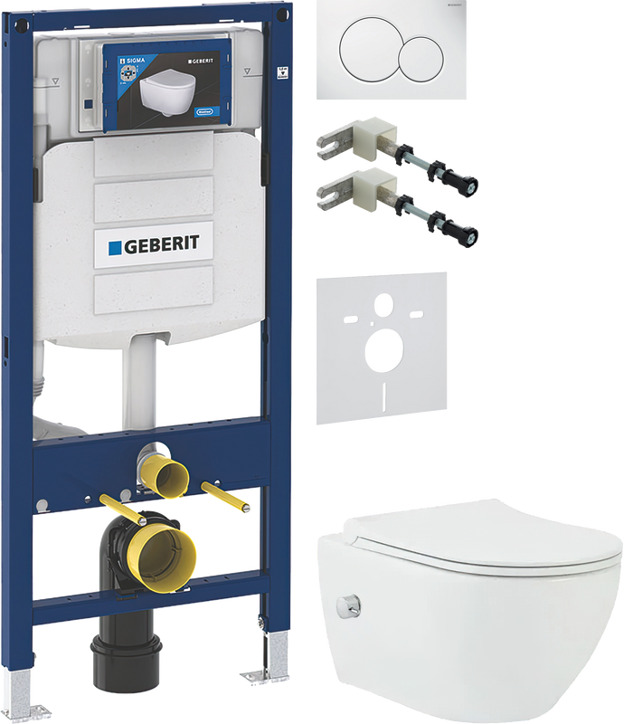Комплект 5 в 1 Унитаз подвесной beWash Bogen 88343601 глянцевый белый + Крепления Geberit Duofix 111.815.00.1 к стене + Звукоизоляция 156.050.00.1 + Инсталляция UP 320 111.300.00.5 + Кнопка Sigma 01 115.770.11.5