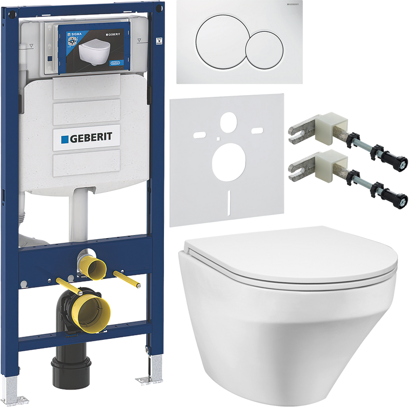 Комплект 6 в 1 Унитаз подвесной AM.PM Inspire FlashClean C501700WH + Крышка C507853WH с микролифтом + Инсталляция Geberit Duofix UP 320 111.300.00.5 + Кнопка Sigma 01 115.770.11.5 + Крепления 111.815.00.1 к стене + Звукоизоляция 156.050.00.1