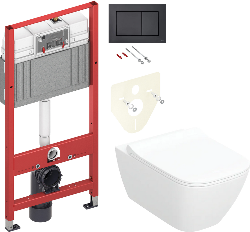 Комплект 2 в 1 Унитаз подвесной Geberit Smyle Square 500.685.01.1 + Инсталляция с кнопкой TECE Now 9400414