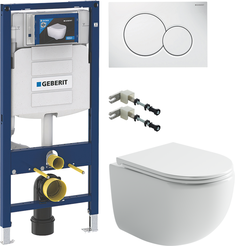 Комплект 4 в 1 Унитаз подвесной Ceramicanova UP Rimless CN4007 + Инсталляция Geberit Duofix UP 320 111.300.00.5 + Кнопка Sigma 01 115.770.11.5 + Крепления 111.815.00.1 к стене