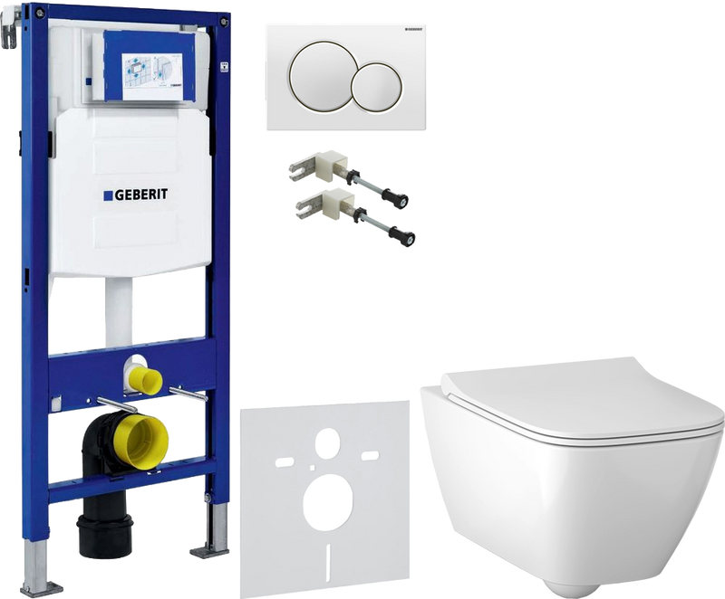 Комплект 5 в 1 Унитаз подвесной Geberit Smyle Square GE500.685.01.1 с микролифтом + Крепления Duofix 111.815.00.1 к стене + Звукоизоляция 156.050.00.1 + Инсталляция UP 320 111.300.00.5 + Кнопка Sigma 01 115.770.11.5