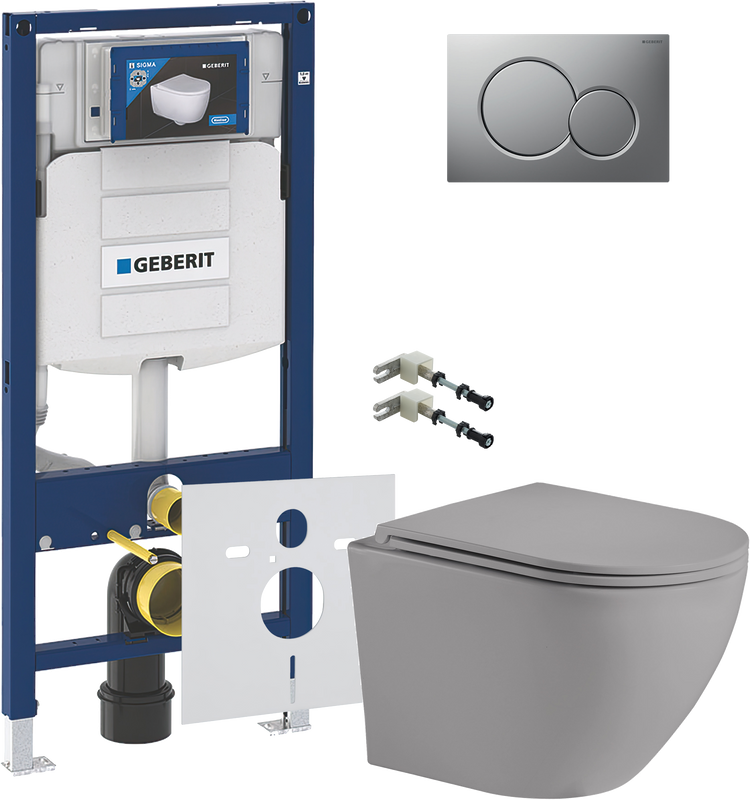 Комплект 5 в 1 Унитаз подвесной Weltwasser WW Merzbach 004MT-GR + Крепления Geberit Duofix 111.815.00.1 к стене + Звукоизоляция 156.050.00.1 + Инсталляция UP 320 111.300.00.5 + Кнопка Sigma 01 115.770.JQ.5