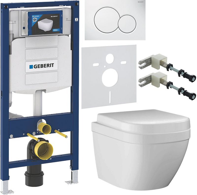 Комплект 6 в 1 Унитаз подвесной Grohe Euro Ceramic 3920600H компактный + Крышка 39330001 с микролифтом + Инсталляция Geberit Duofix UP 320 111.300.00.5 + Кнопка Sigma 01 115.770.11.5 + Крепления 111.815.00.1 к стене + Звукоизоляция 156.050.00.1