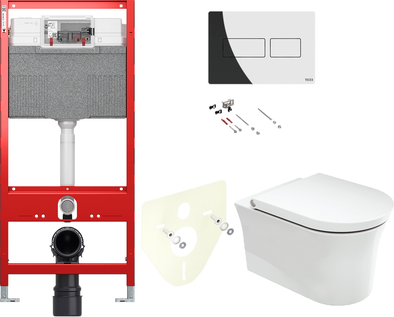 Комплект 6 в 1 Унитаз подвесной Duravit White Tulip 2576092000 безободковый + Крышка 0027090000 с микролифтом, петли хром + Звукоизоляция TECE Profil TECEprofil 9 200 010 + Инсталляция TECEprofil Uni 2.0 9300302 + Кнопка TECEsolid 9240431 + Крепления TECE