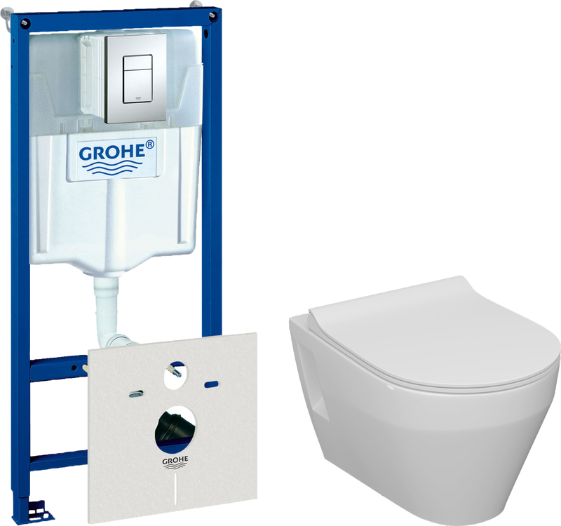 Комплект 3 в 1 Унитаз подвесной Керамин Бари Slim МЛ CDB00022778 + Звукоизоляция Grohe 37131000 + Инсталляция с кнопкой Rapid SL 38772001