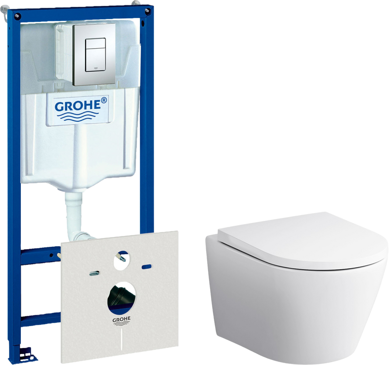 Комплект  Унитаз подвесной AM.PM Sense C741701SC безободковый, с микролифтом + Система инсталляции для унитазов Grohe Rapid SL 38772001, 3 в 1 с кнопк