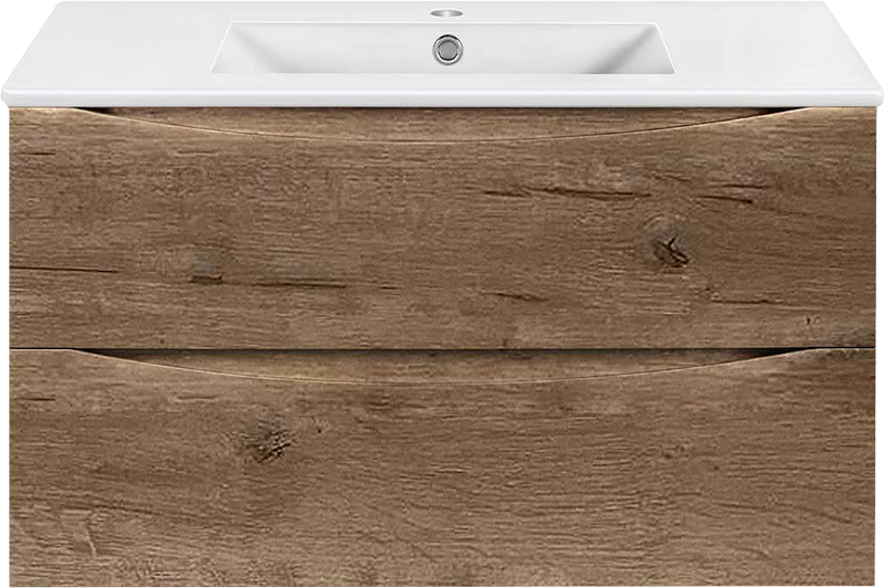 Тумба под раковину без столешницы Vincea Mia Slim 90, подвесная, 2 ящика, дуб винтаж